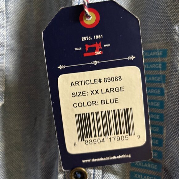 Thread & Cloth Mens Shirt Blue Jean Denim Button Up Long Sleeve XXL 100% Cotton - Picture 3 of 10